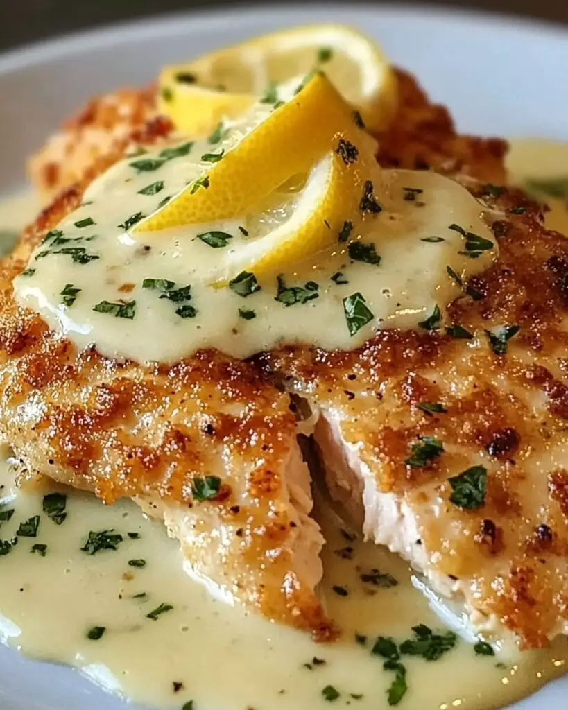 Lemon Pecorino Crusted Chicken with Creamy Lemon Sauce