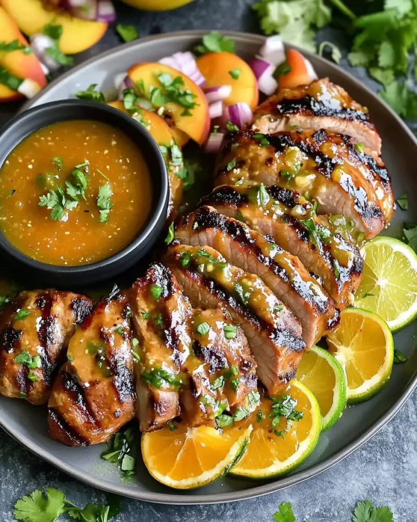 Grilled Pork Tenderloin with Peach Glaze and Orange Habanero Mojo