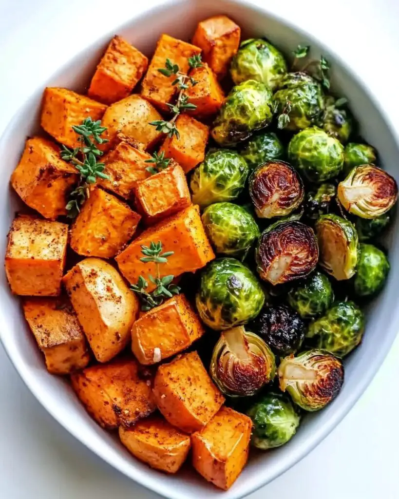 Roasted Sweet Potatoes and Brussels Sprouts
