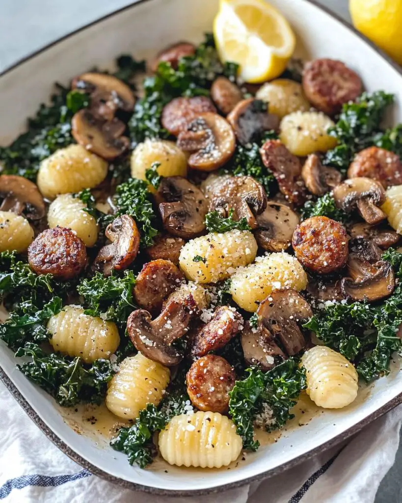 Sheet Pan Gnocchi with Mushrooms, Sausage, and Kale