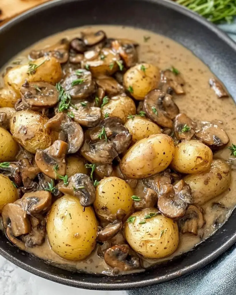 Roasted Baby Potatoes with Homemade Mushroom Sauce