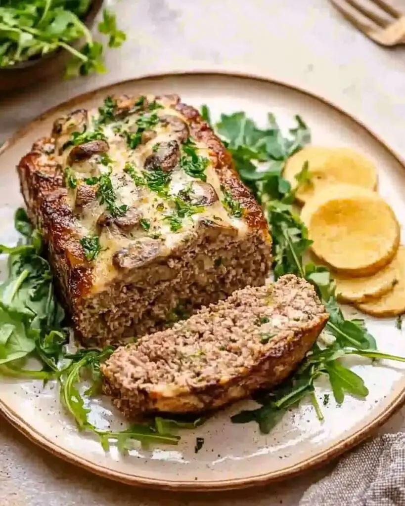 Creamy Mushroom Stuffed Meatloaf