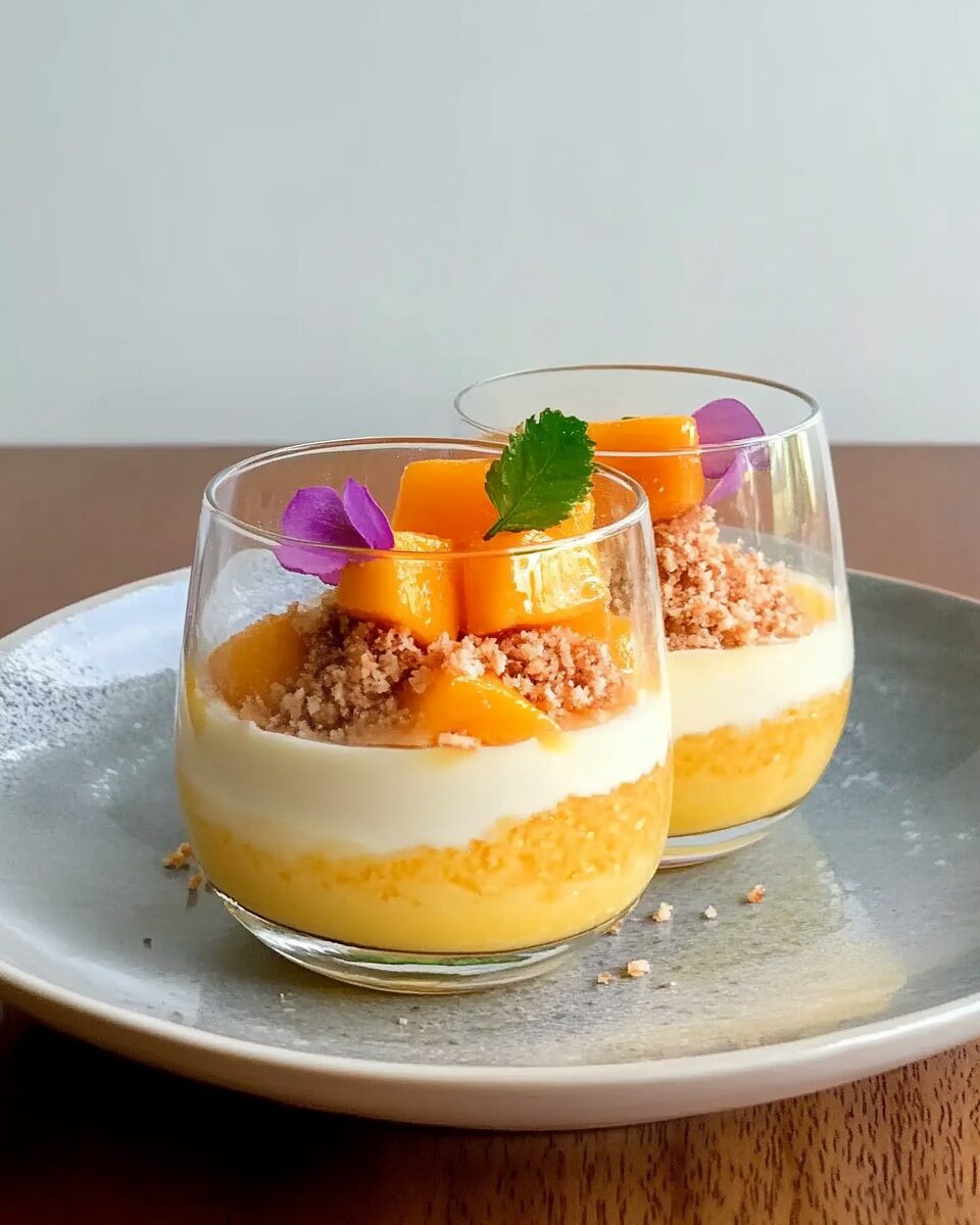 Mango Panna Cotta with Coconut Tapioca & Coconut Crumble