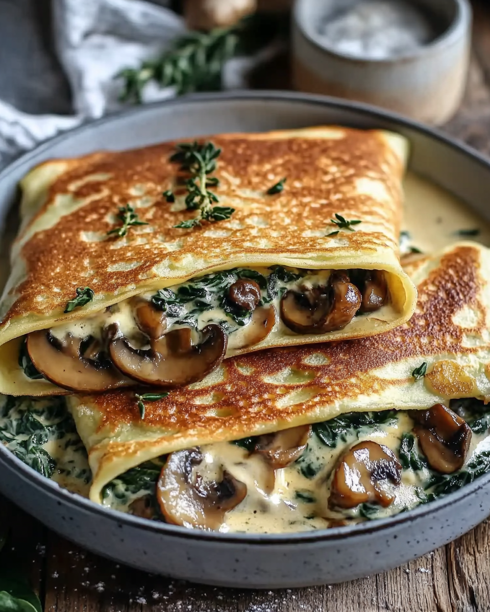 Baked Crepes with Mushrooms and Spinach