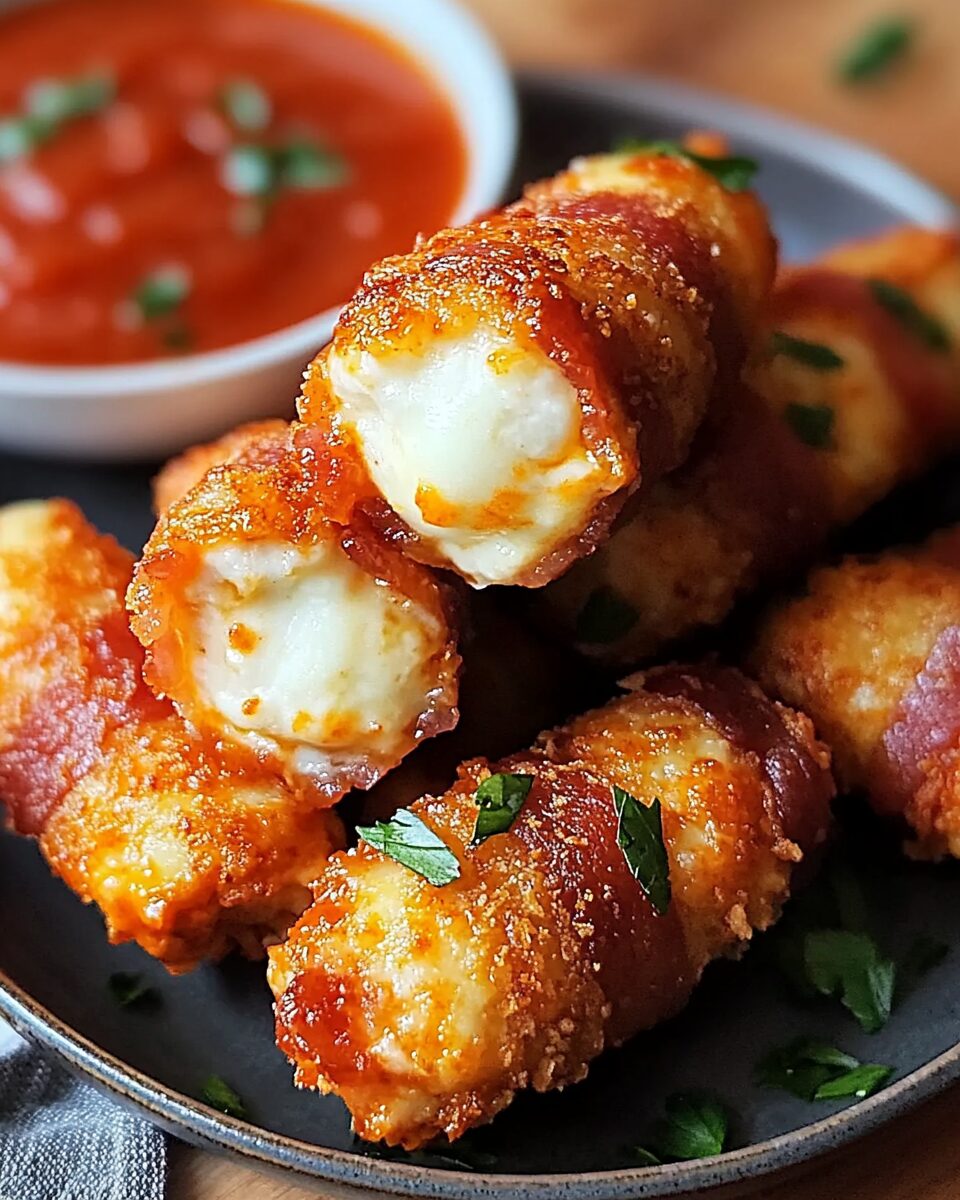 Crispy Bacon-Wrapped Mozzarella Sticks