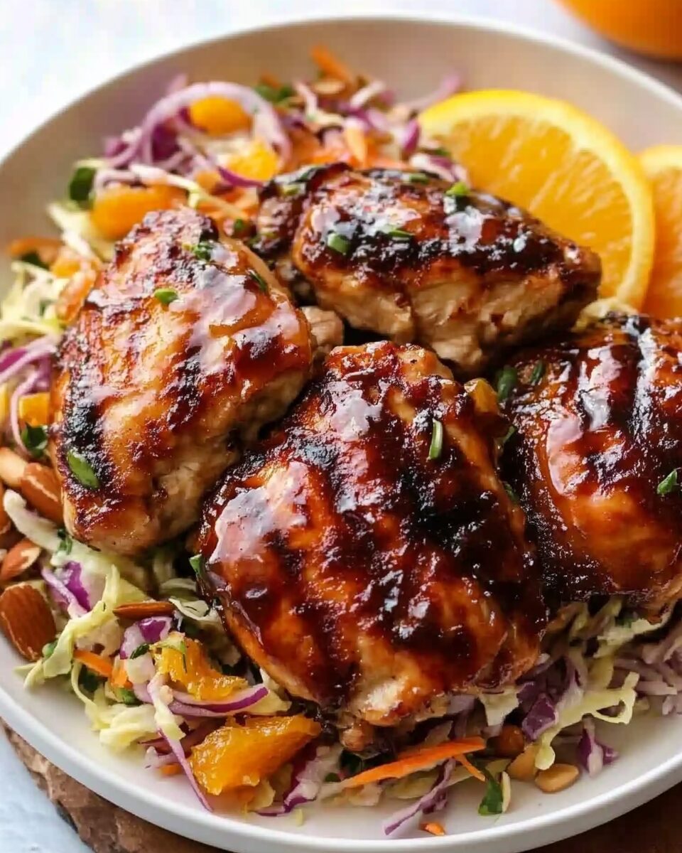 Hot Honey BBQ Chicken Thighs with Citrus Slaw