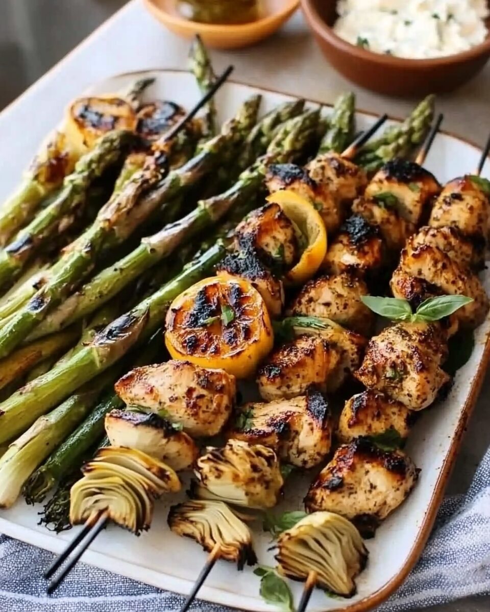 Lemon Chicken Skewers with Creamy Feta Sauce