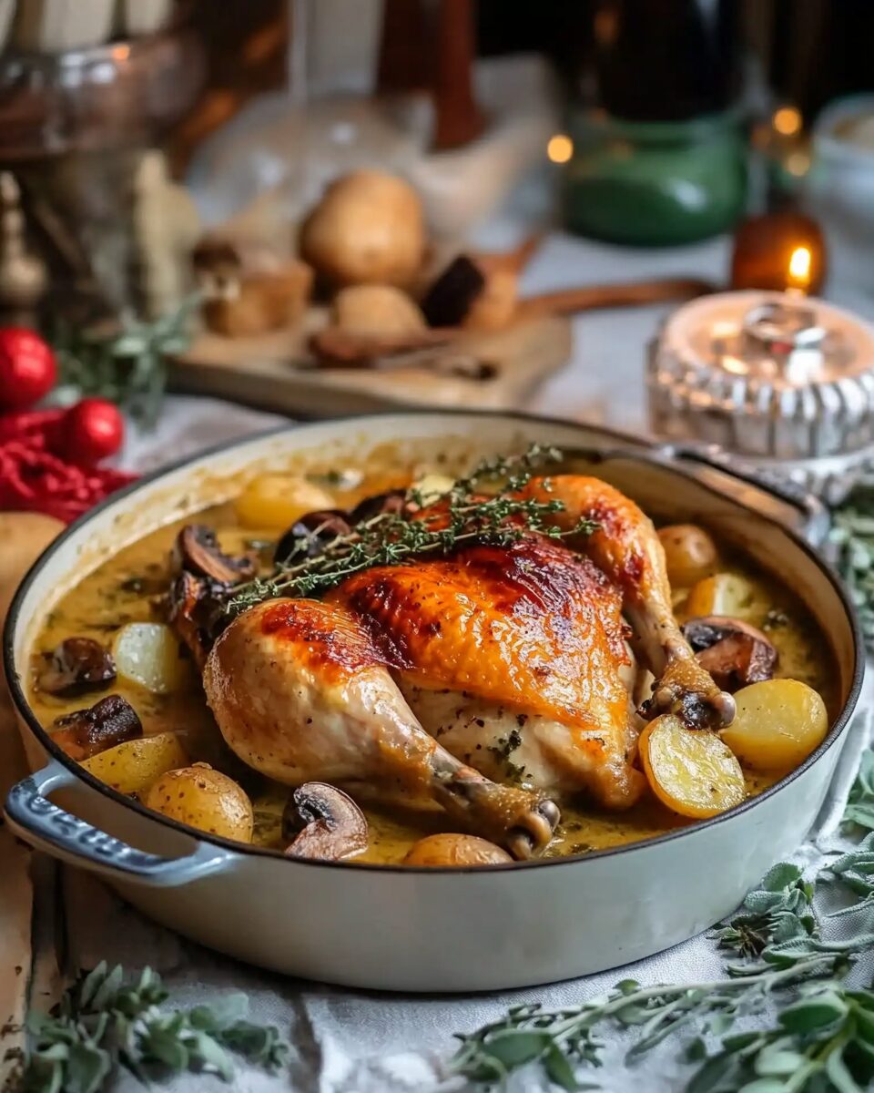 Herb Roasted Chicken in Creamy White Wine Sauce