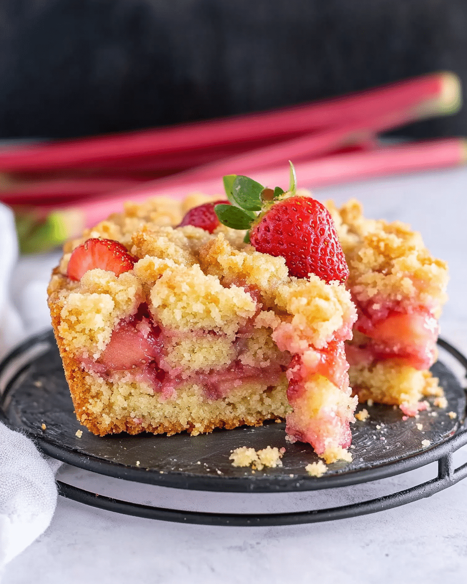 Strawberry Rhubarb Crumble Cake