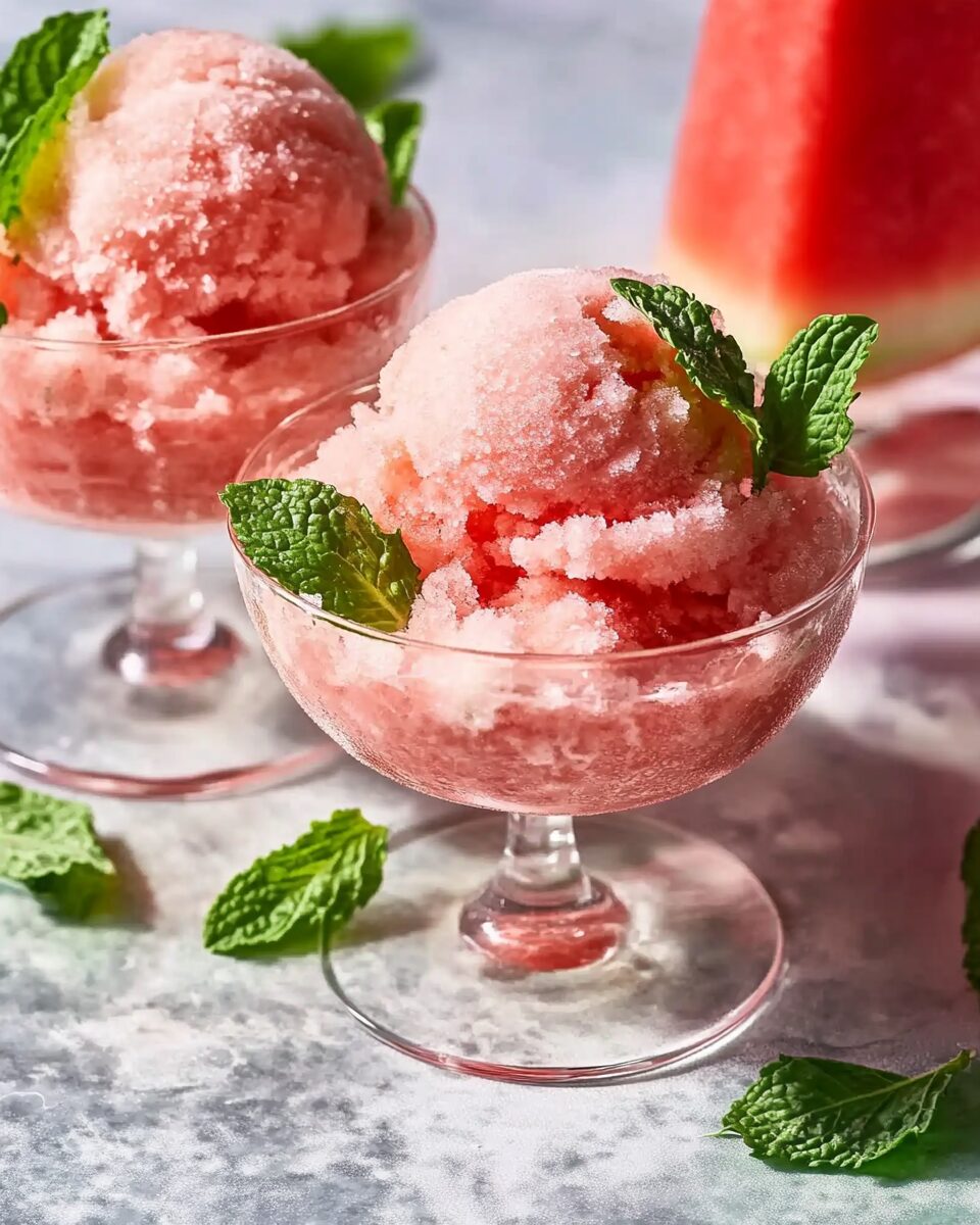 Fresh Mint Ice Cream with Salted Watermelon Granita