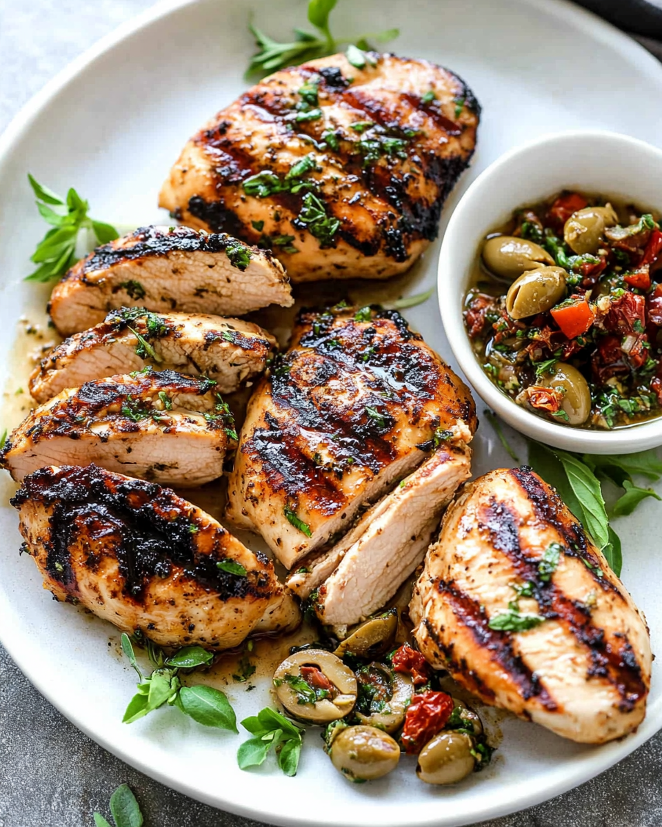 Mediterranean Grilled Balsamic Chicken with Olive Tapenade