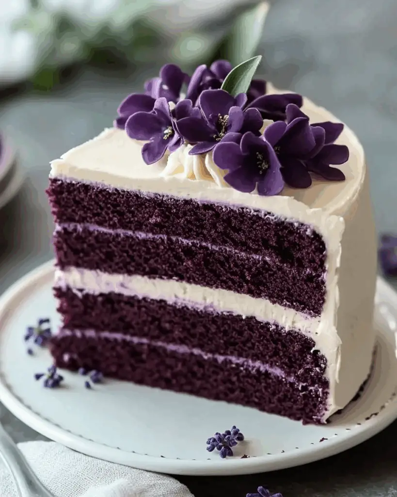 Royal Purple Velvet Cake with Creamy Vanilla Frosting