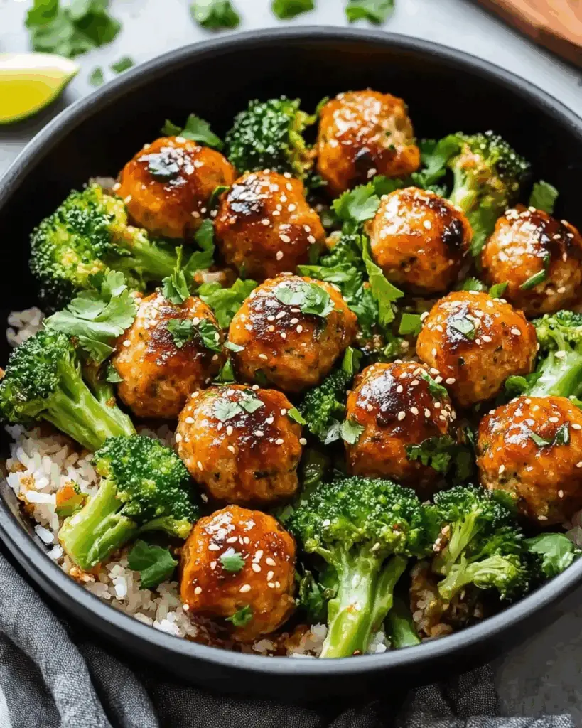 Sweet and Spicy Sesame Chicken Meatball Bowls