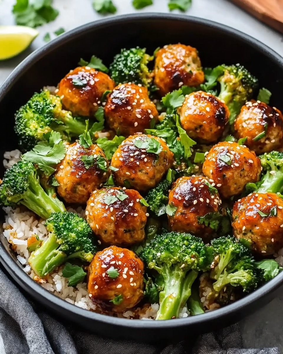 Sweet and Spicy Sesame Chicken Meatball Bowls