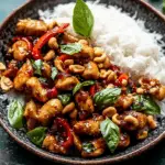 Basil Sesame Cashew Chicken with Coconut Rice
