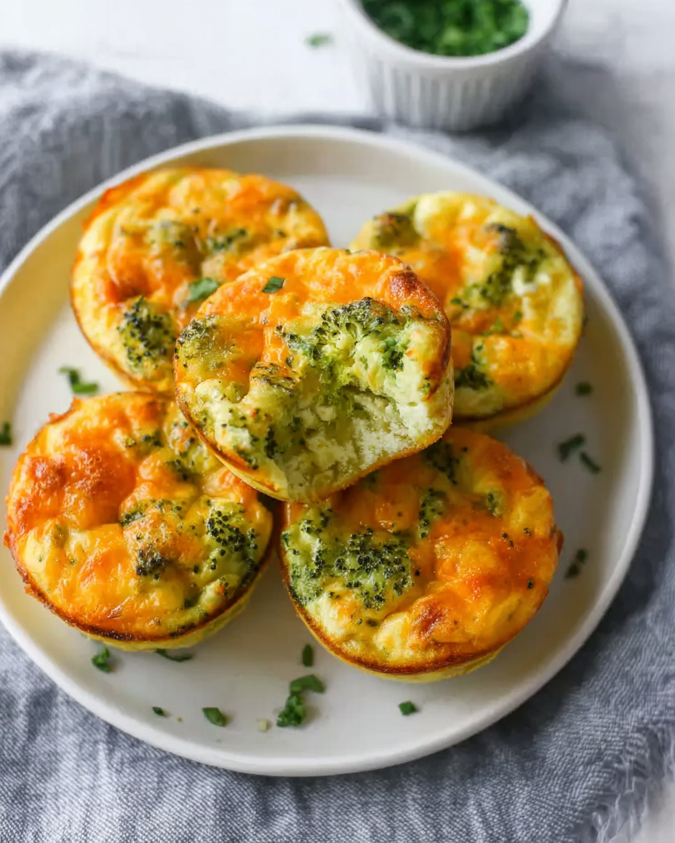 Broccoli Cheddar Baked Egg Bites with Cottage Cheese