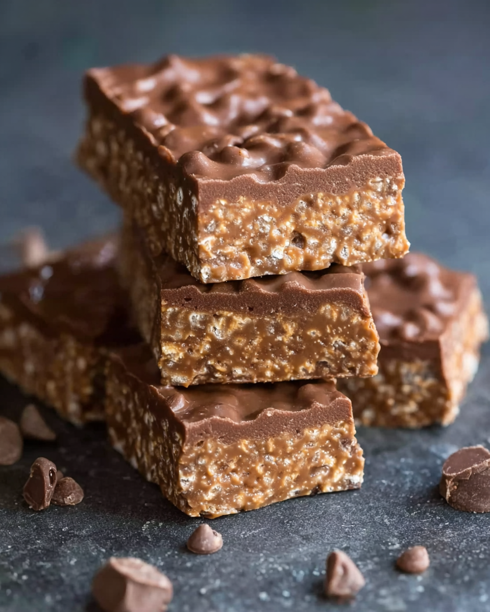 Healthy No-Bake Chocolate Peanut Butter Crunch Bars