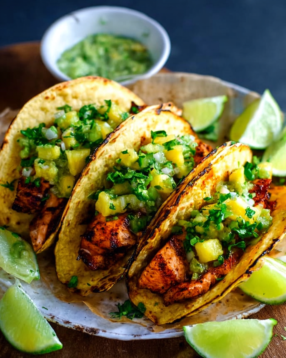 Jerk Grilled Salmon Tacos with Avocado Pineapple Salsa