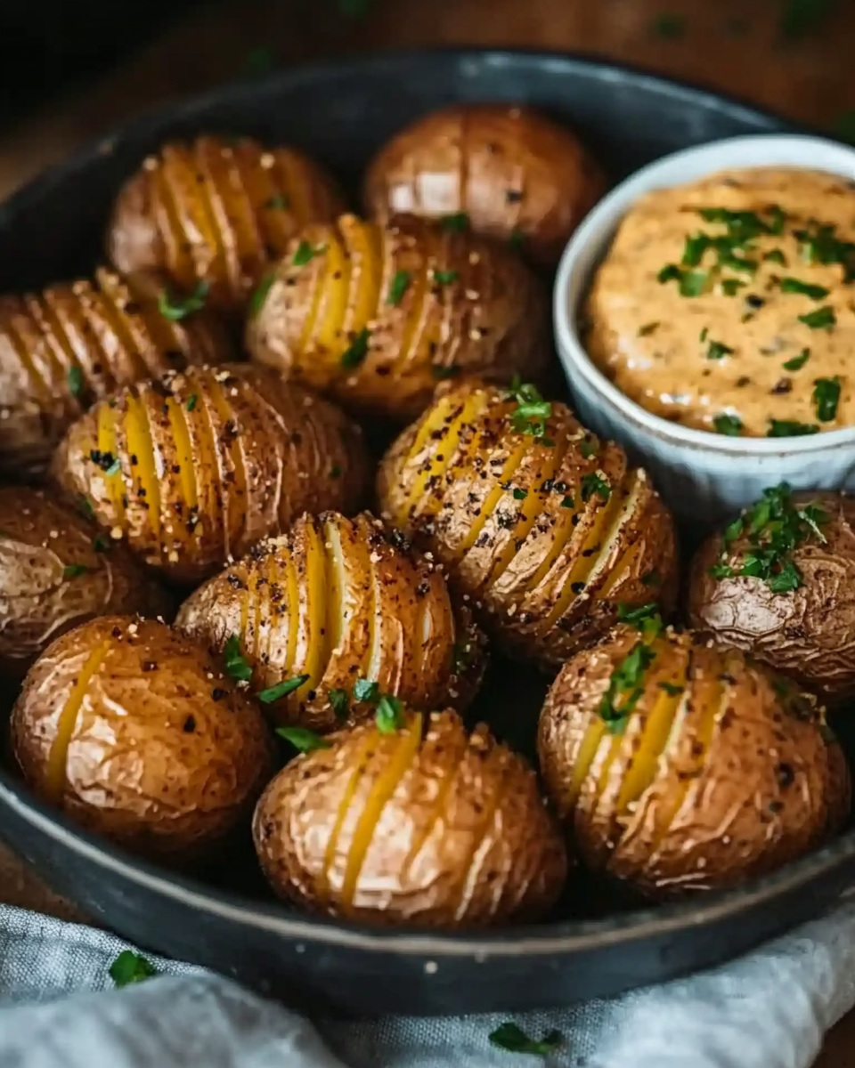 Salt & Pepper Mini Hasselback Potatoes with Cajun Dip