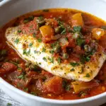 Broiled Fish with Rustic Mediterranean Tomato, Onion & Caper Sauce
