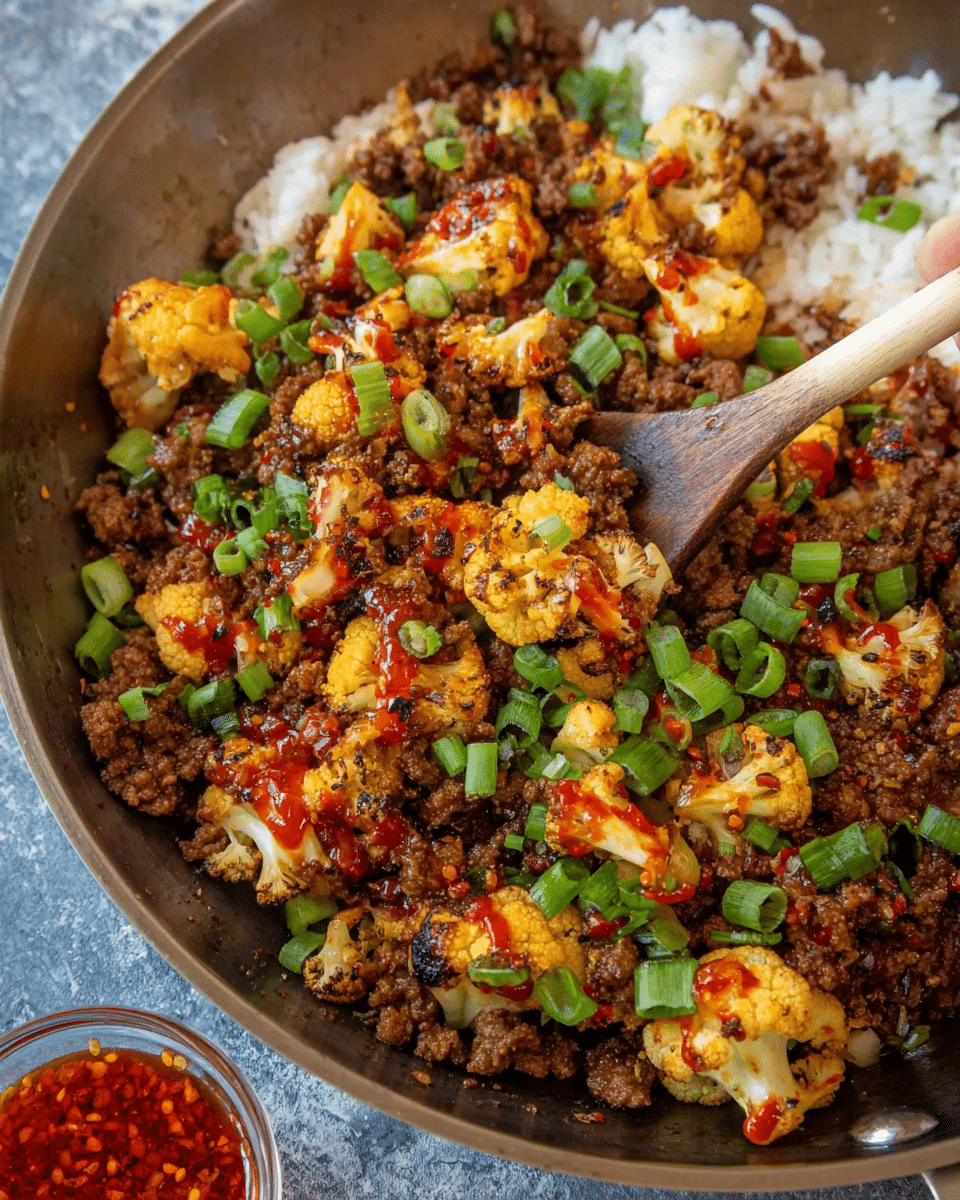 Crispy Chili Ground Beef and Cauliflower Skillet
