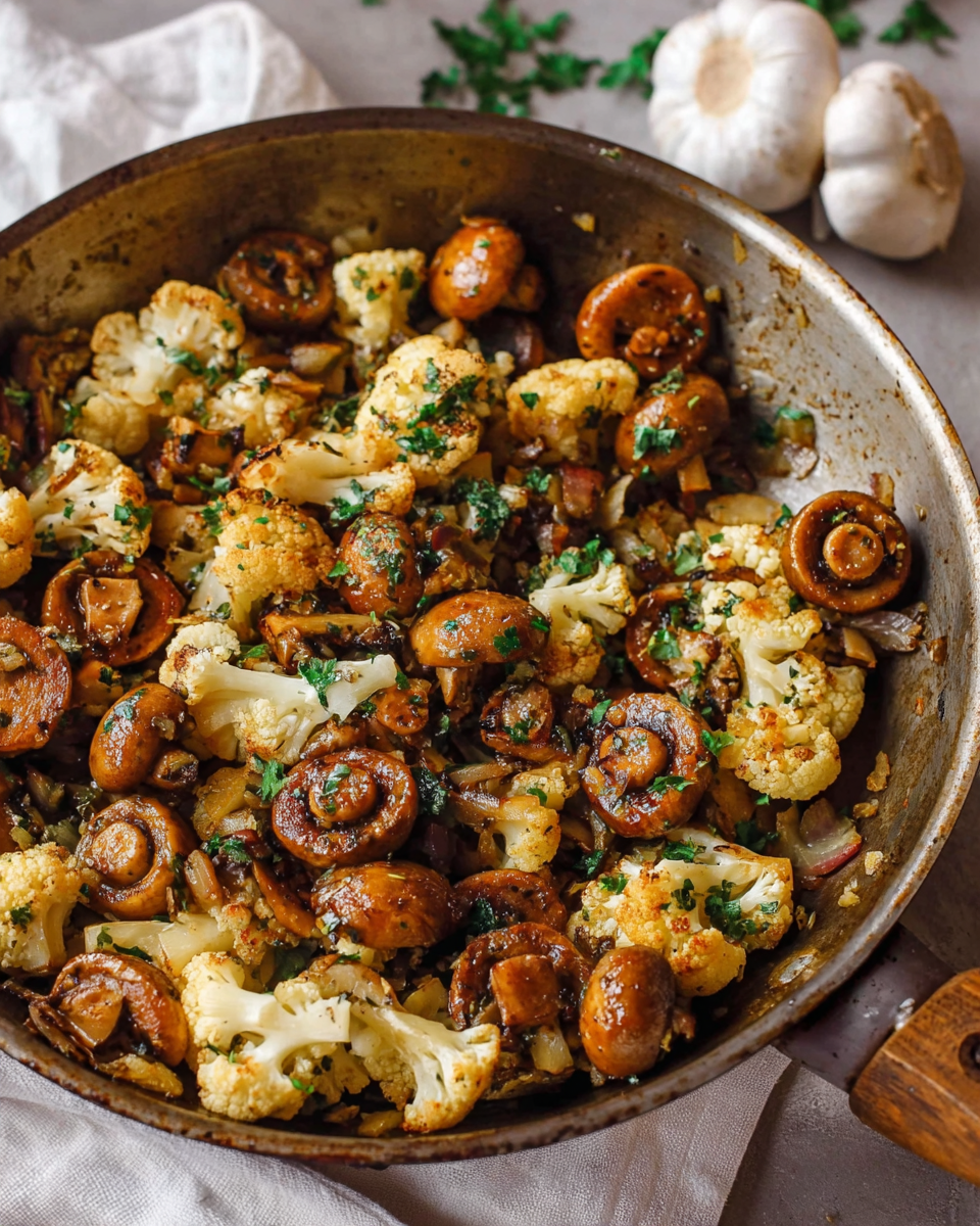 Garlic Mushrooms and Cauliflower Skillet