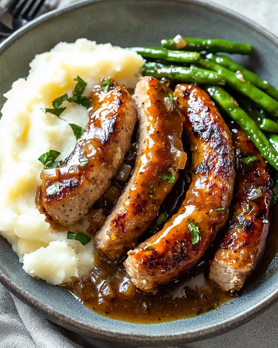 Homemade Irish Sausage with Onion Stout Gravy