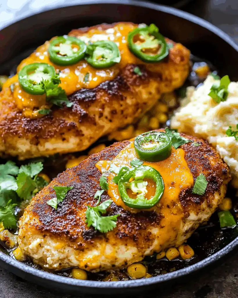 Jalapeño Cheddar Stuffed Chicken with Creamed Corn