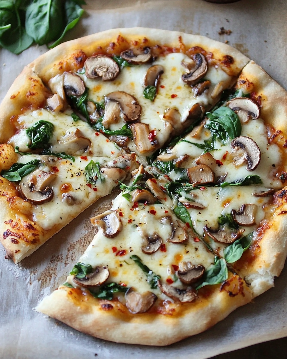 Mushroom, Garlic, and Spinach Pizza