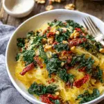 Roasted Garlic and Kale Spaghetti Squash with Sun-Dried Tomatoes