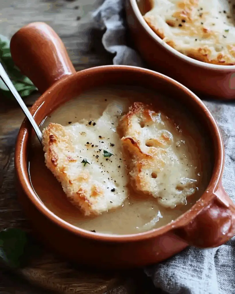 White Onion Soup with Gruyère Croûtes