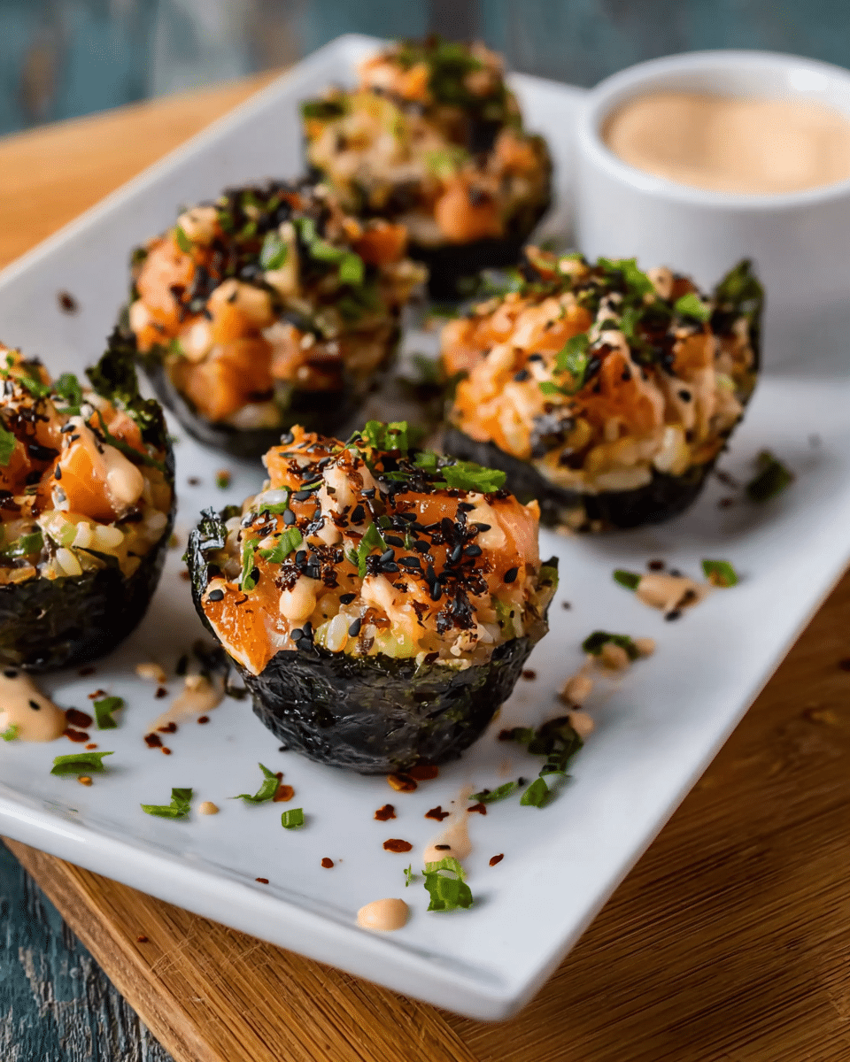 Spicy Baked Salmon Sushi Muffins