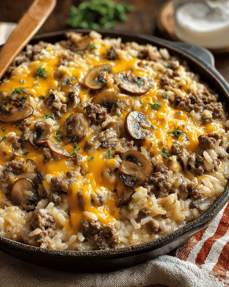 Creamy Beef & Mushroom Rice Bake