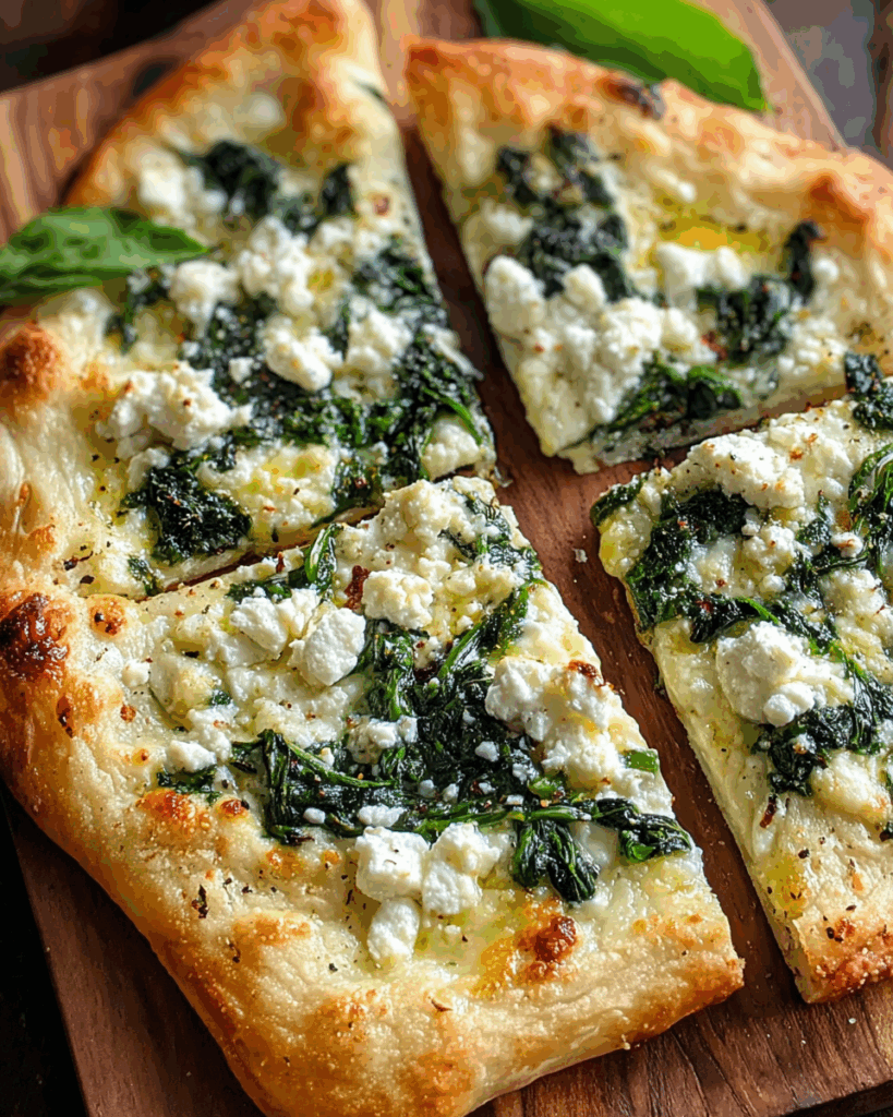 Greek Roasted Garlic Spinach White Pizza