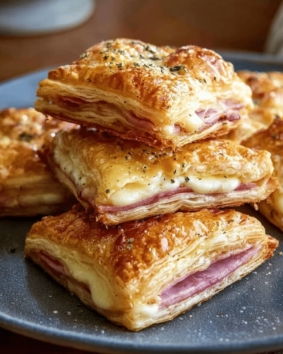 Crispy Ham and Cheese Puff Pastry Squares