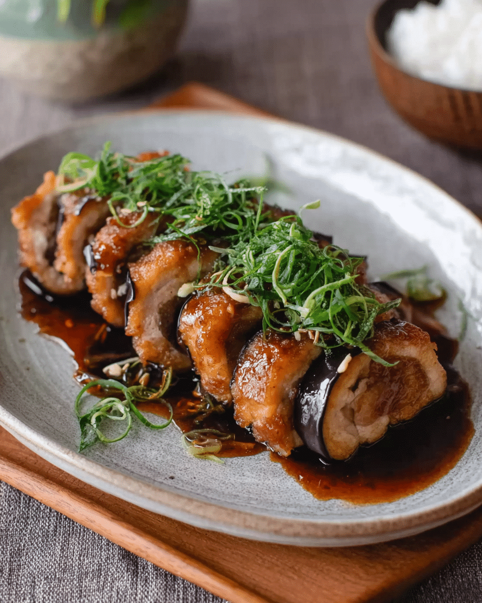 Ginger Pork Rolls with Eggplant