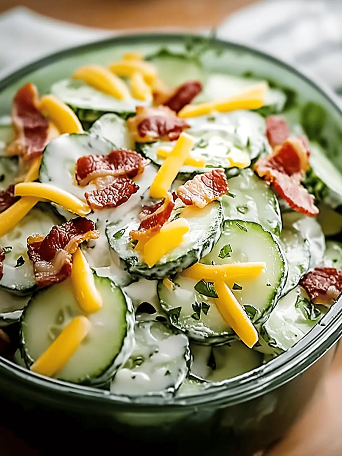 Creamy Cucumber Salad with Bacon and Cheese