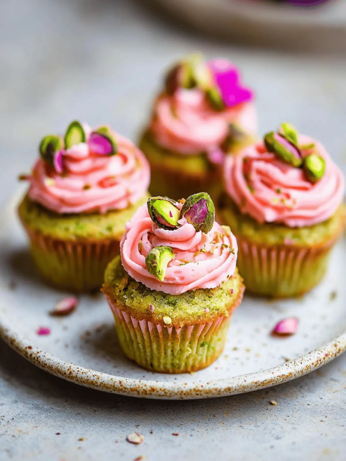 Vegan Mini Rose Pistachio Cupcakes