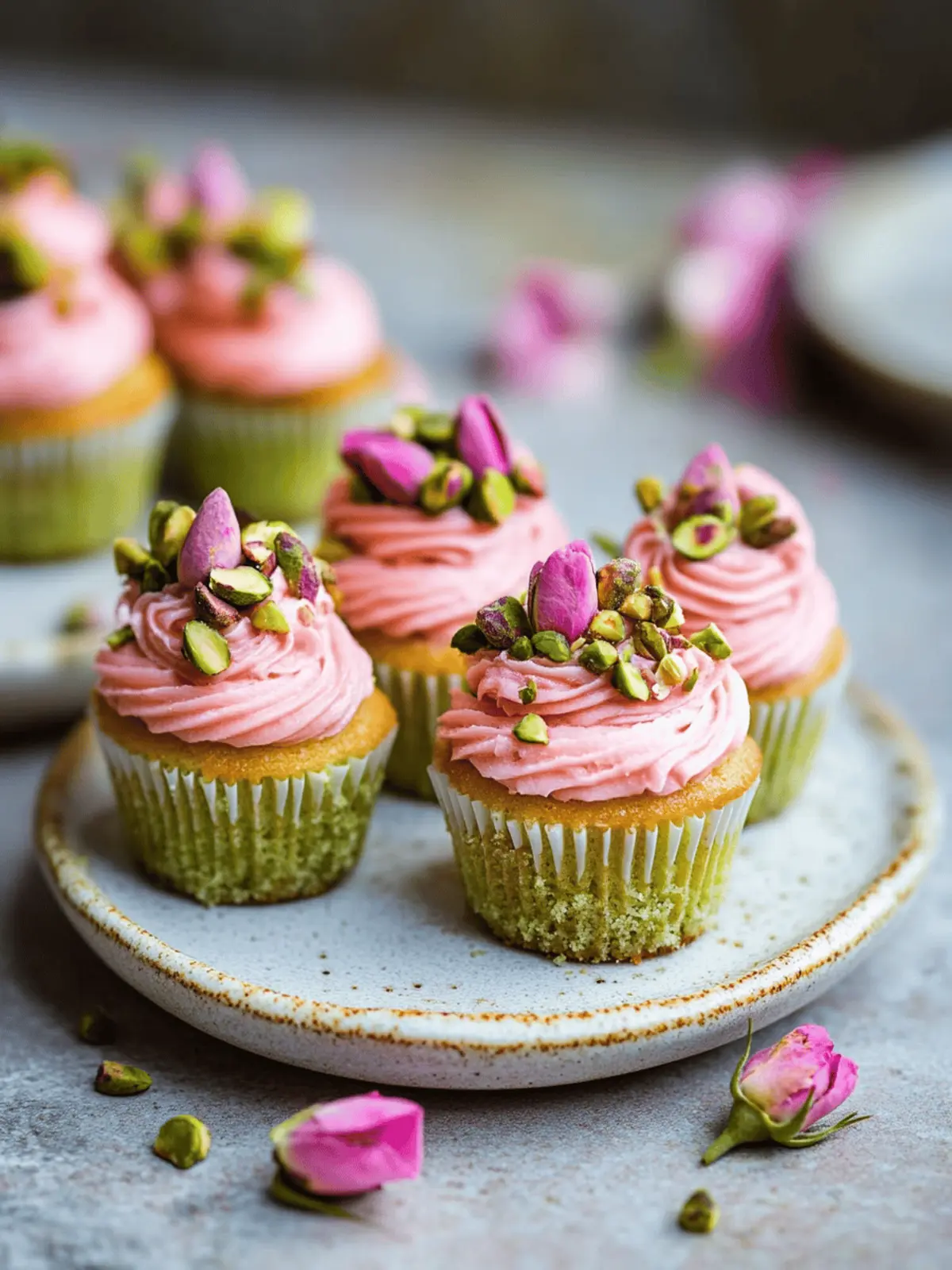 Vegan Mini Rose Pistachio Cupcakes