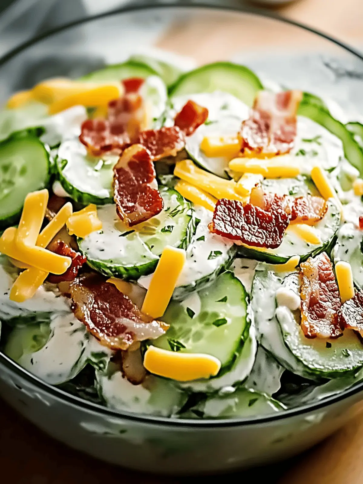 Creamy Cucumber Salad with Bacon and Cheese
