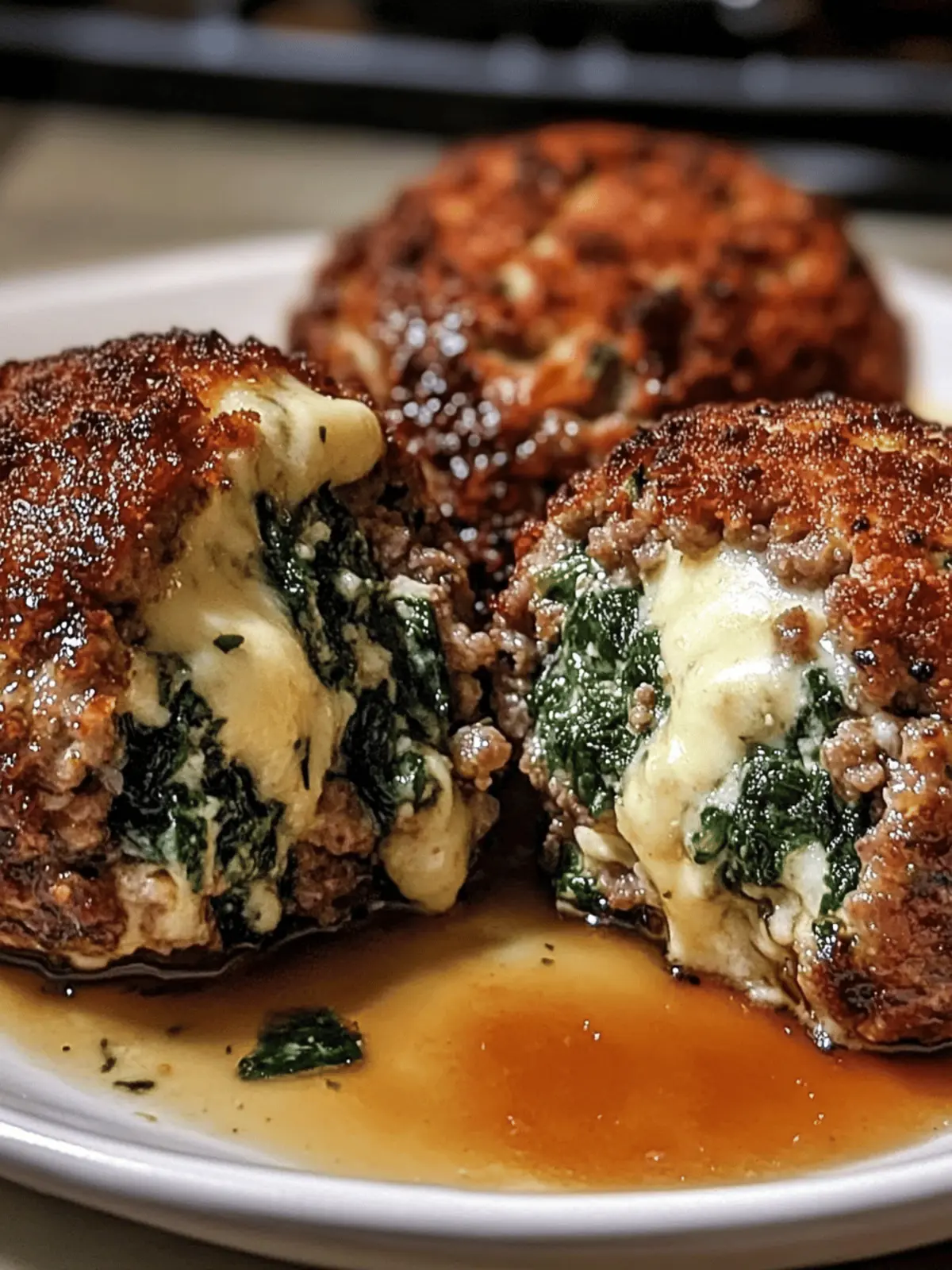 Spinach Garlic Meatballs Stuffed with Mozzarella