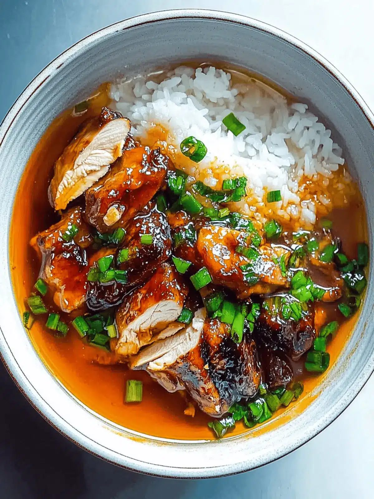 Caramelised Soy Chicken in Garlic Ginger Broth with Rice