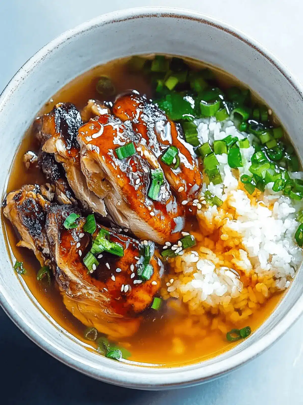 Caramelised Soy Chicken in Garlic Ginger Broth with Rice