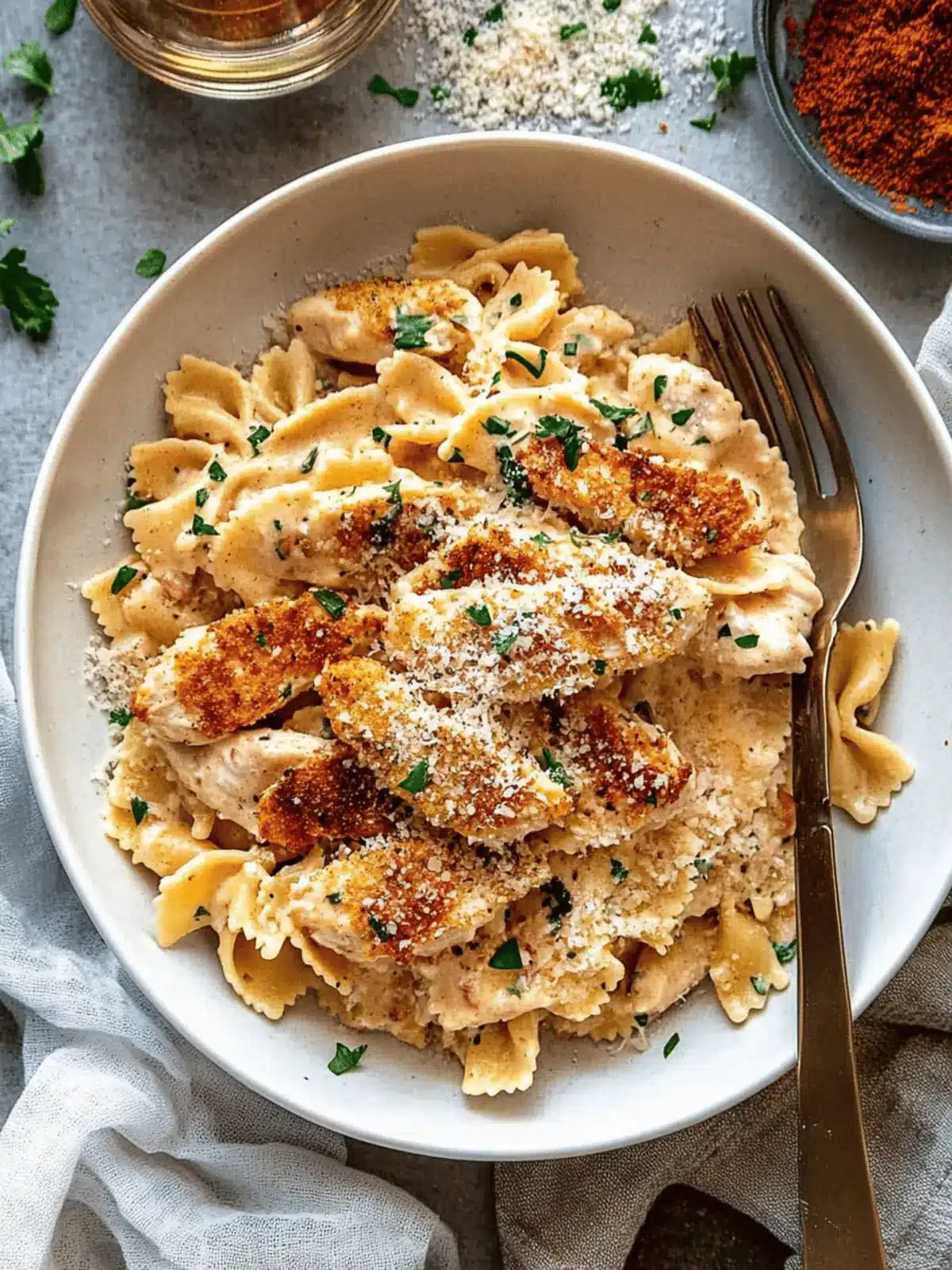 Southern Style Creamy Parmesan Chicken Pasta.