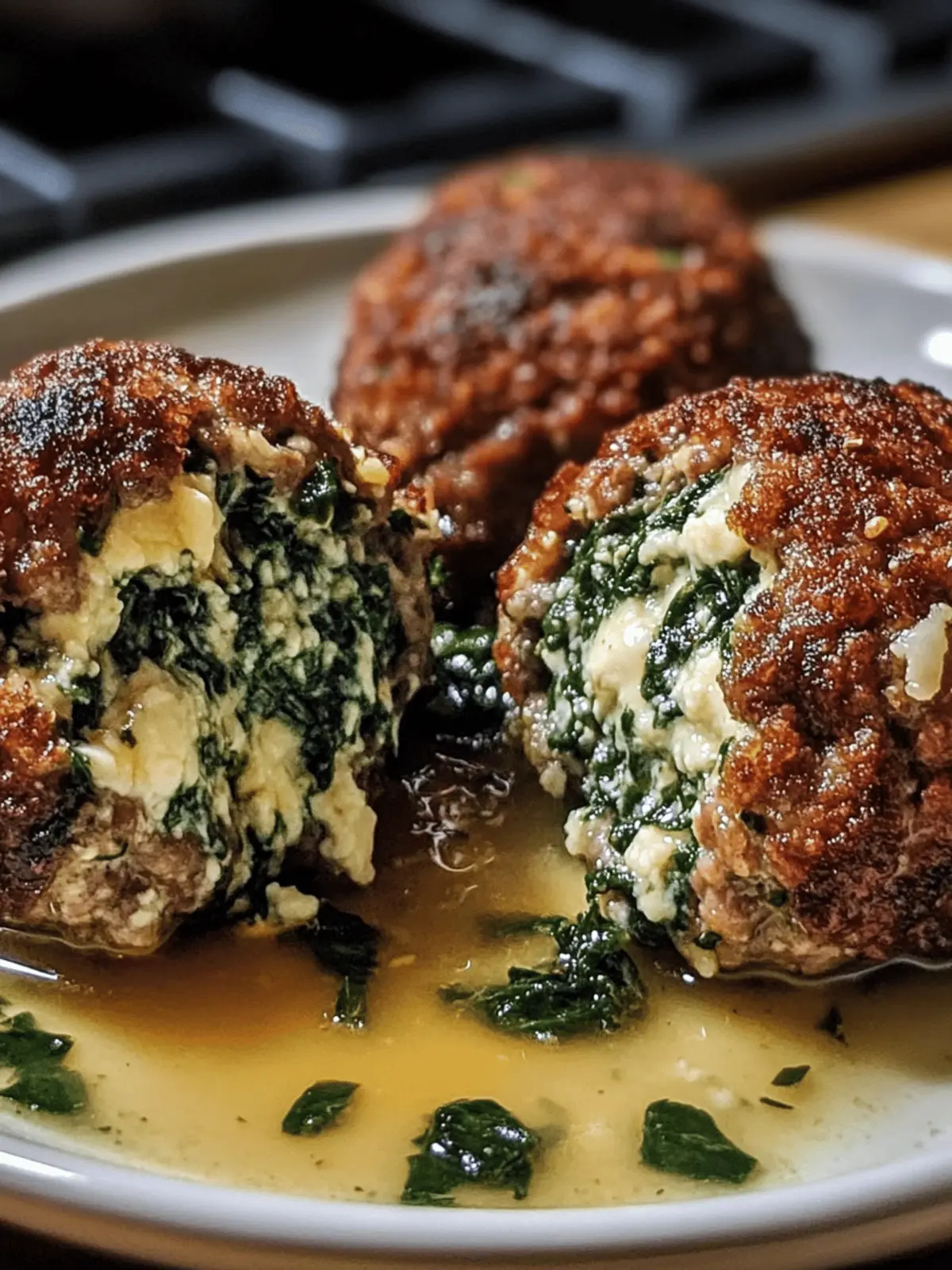 Spinach Garlic Meatballs Stuffed with Mozzarella