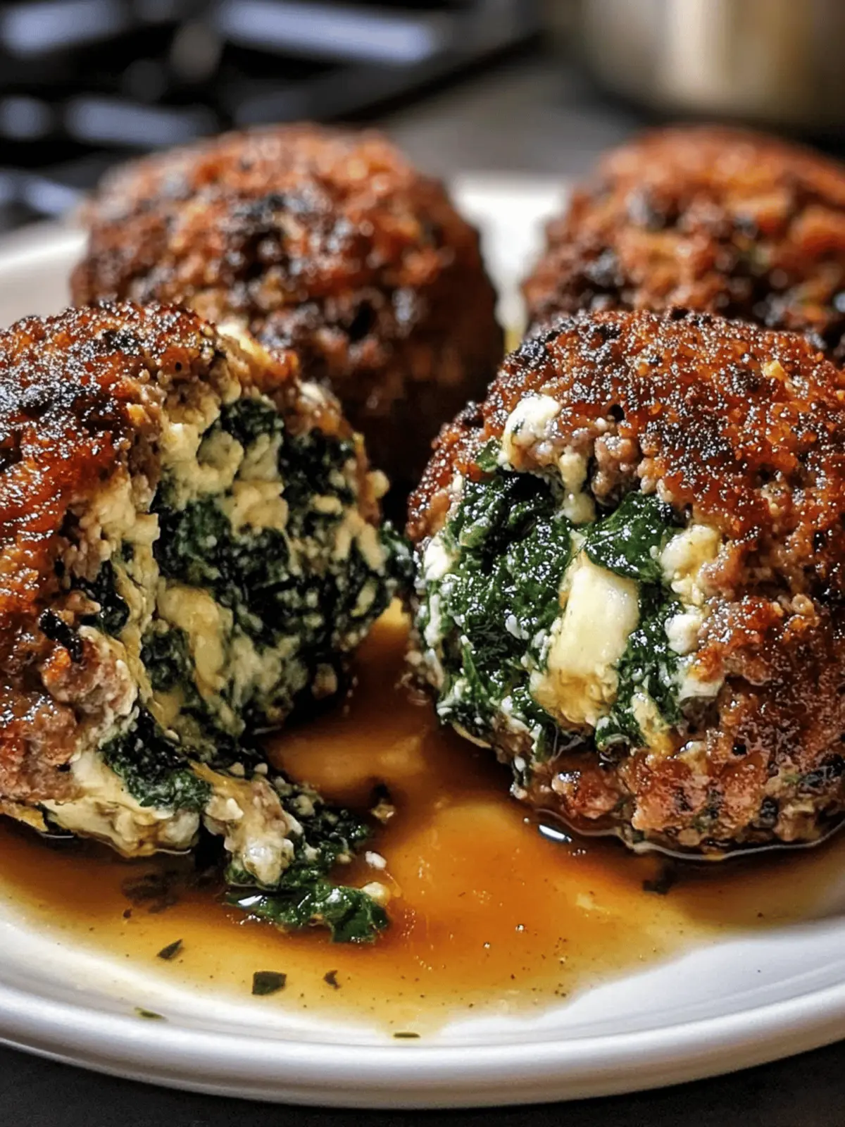 Spinach Garlic Meatballs Stuffed with Mozzarella