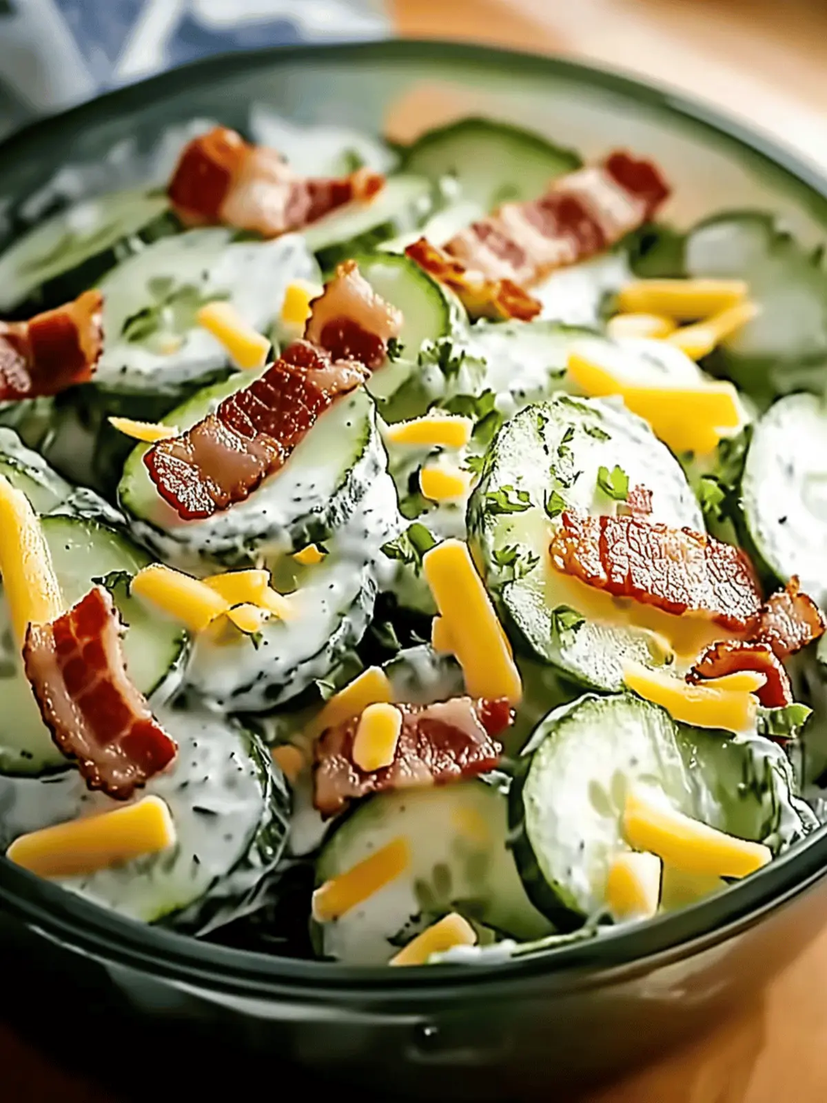 Creamy Cucumber Salad with Bacon and Cheese