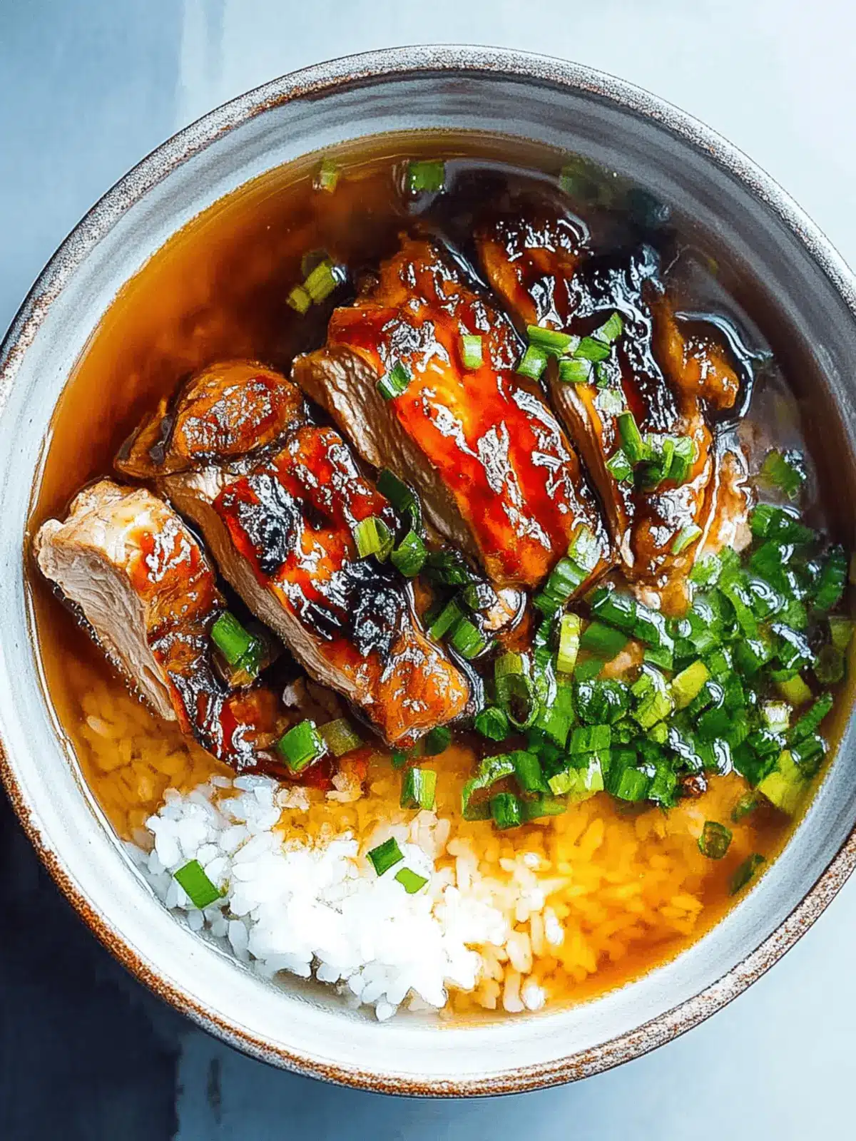 Caramelised Soy Chicken in Garlic Ginger Broth with Rice