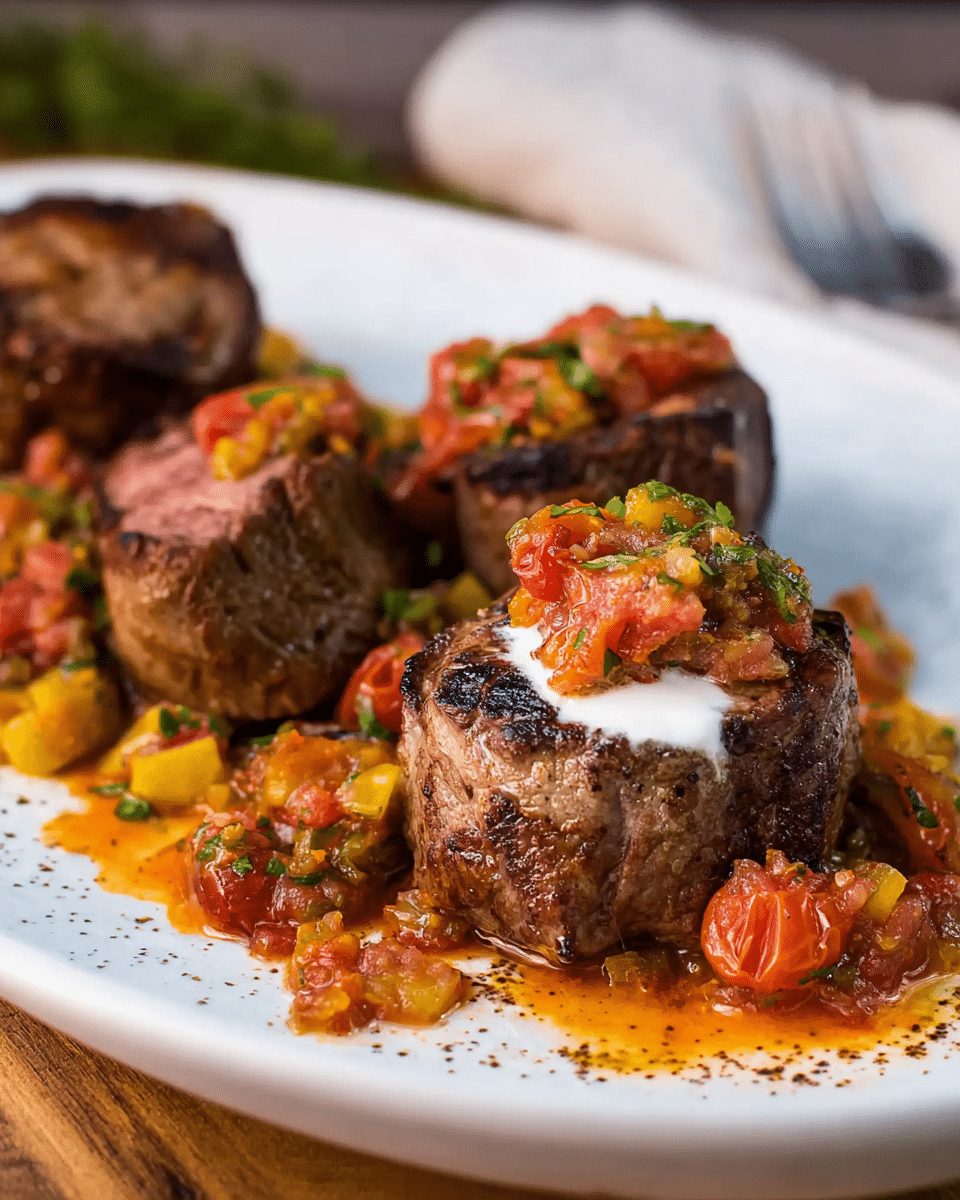 Pan Roasted Beef Tenderloin Medallions with Tomato Relish