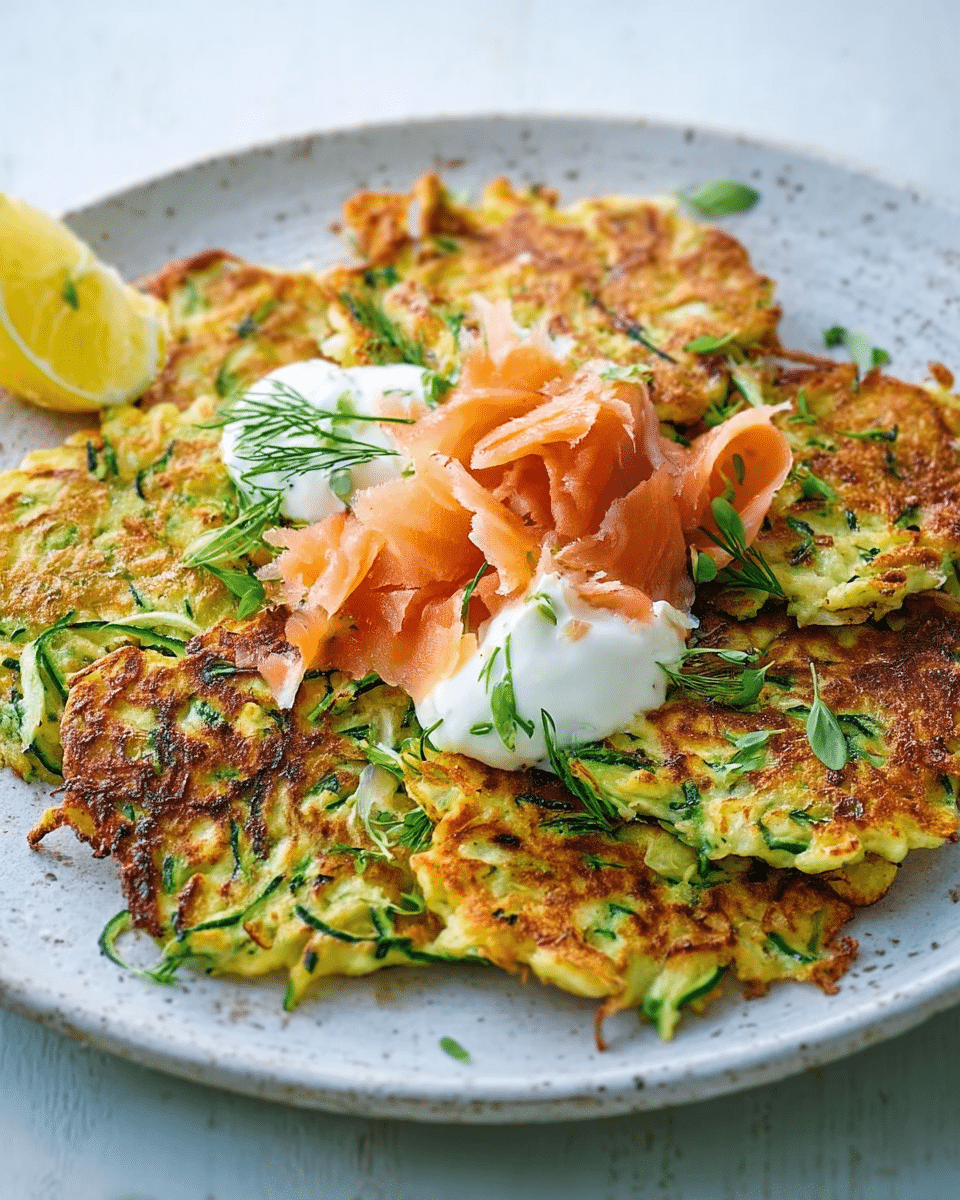 Zucchini and Haloumi Fritters with Hot Smoked Salmon